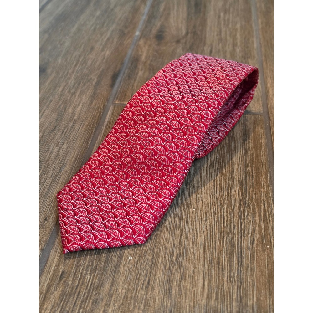 The Savile Row Company London Red Silk Umbrella Pattern Mens Necktie 3.25 Inch